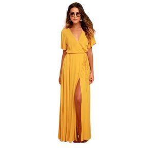 Lulu’s yellow short sleeve wrap maxi dress size XL